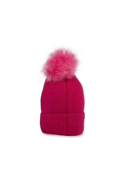 Cappello in maglia con pon pon in volpe fucsia YES LONDON | CP VFUCSIA